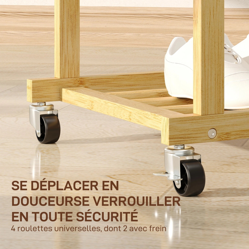 Appendiabiti con ruote e ripiano ¨C zephmum ¨C 80x40x160cm, bamb¨´ naturale