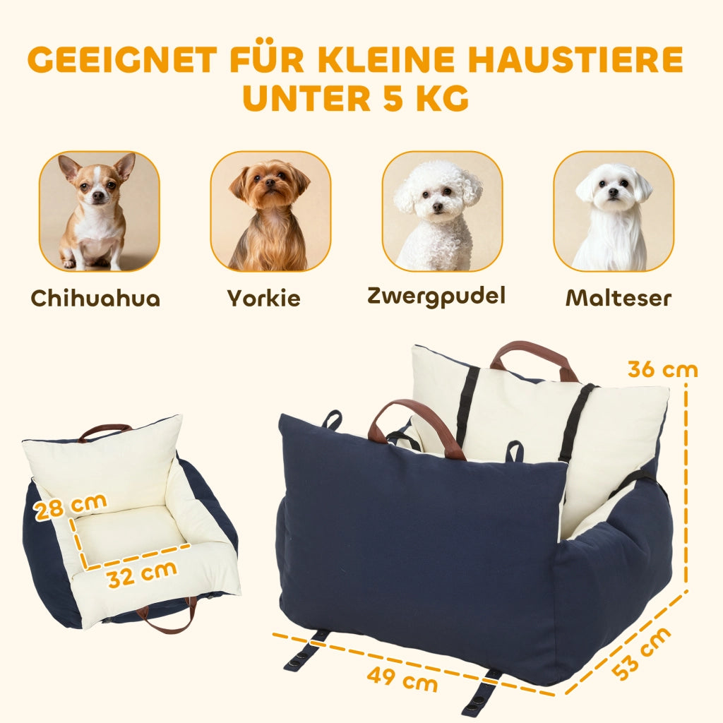 Seggiolino Auto per Cani ¨C zephmum ¨C 2 Cinture, Coperture Lavabili, per Animali Domestici fino a 5 kg, Blu