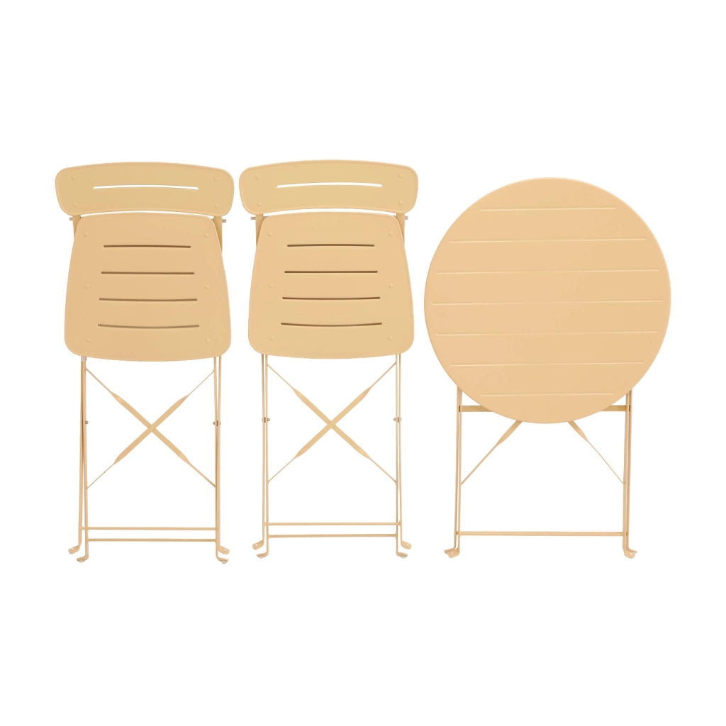 Set tavolo da giardino bistrot pieghevole rotondo in acciaio, 2 sedie,