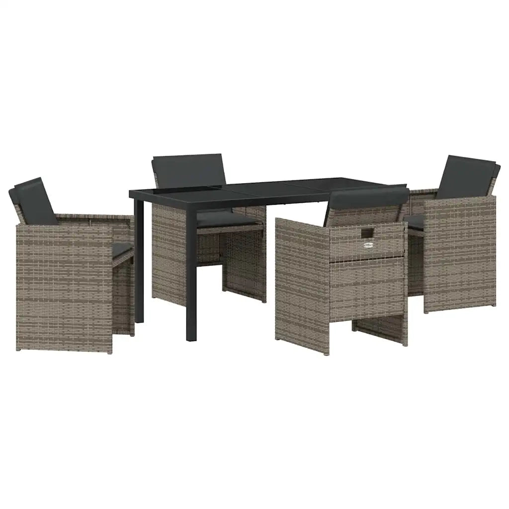 Set da Pranzo per Giardino con cuscino 5 pcs Grigio polyrattan