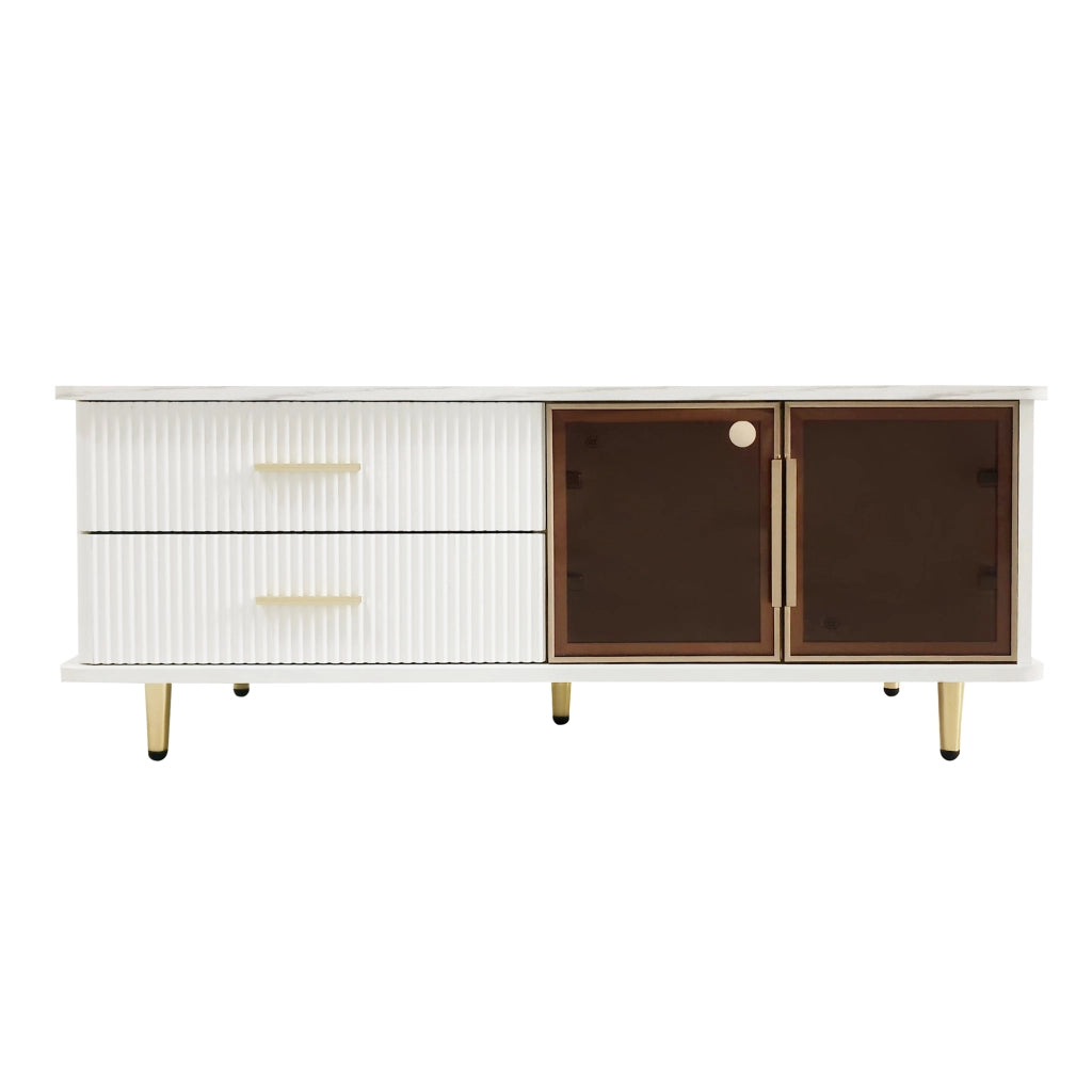 TAVOLINO da caffè 100x50x40 cm bianco in truciolare con LED e vetro temprato