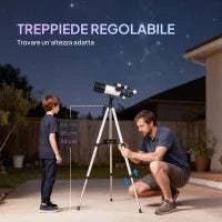 Telescopio Astronomico 70mm con 2 Lenti Oculari e Adattatore Smartphone, 80x80x135 cm, Bianco e Nero