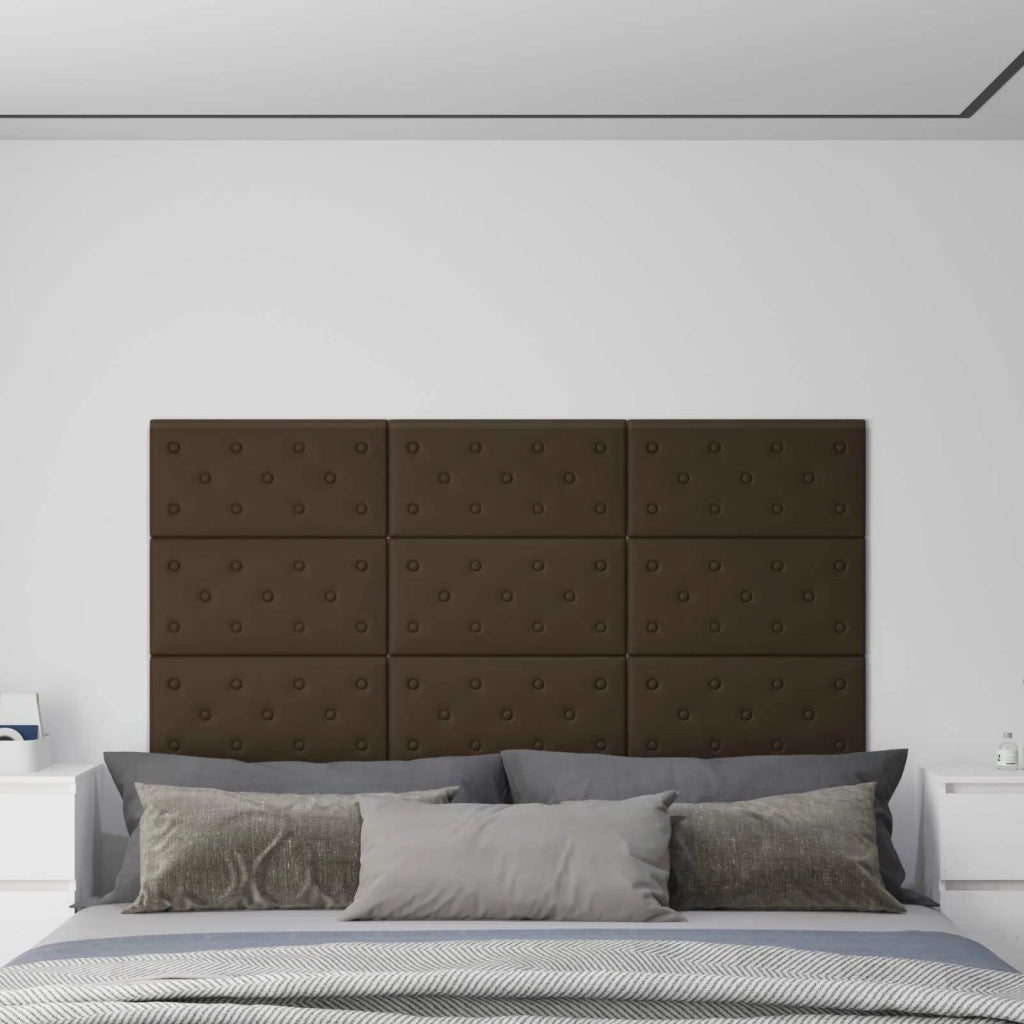 Testiera da Parete 12 pcs Marrone 60 x 30 cm Pelle Sintetica 42046519