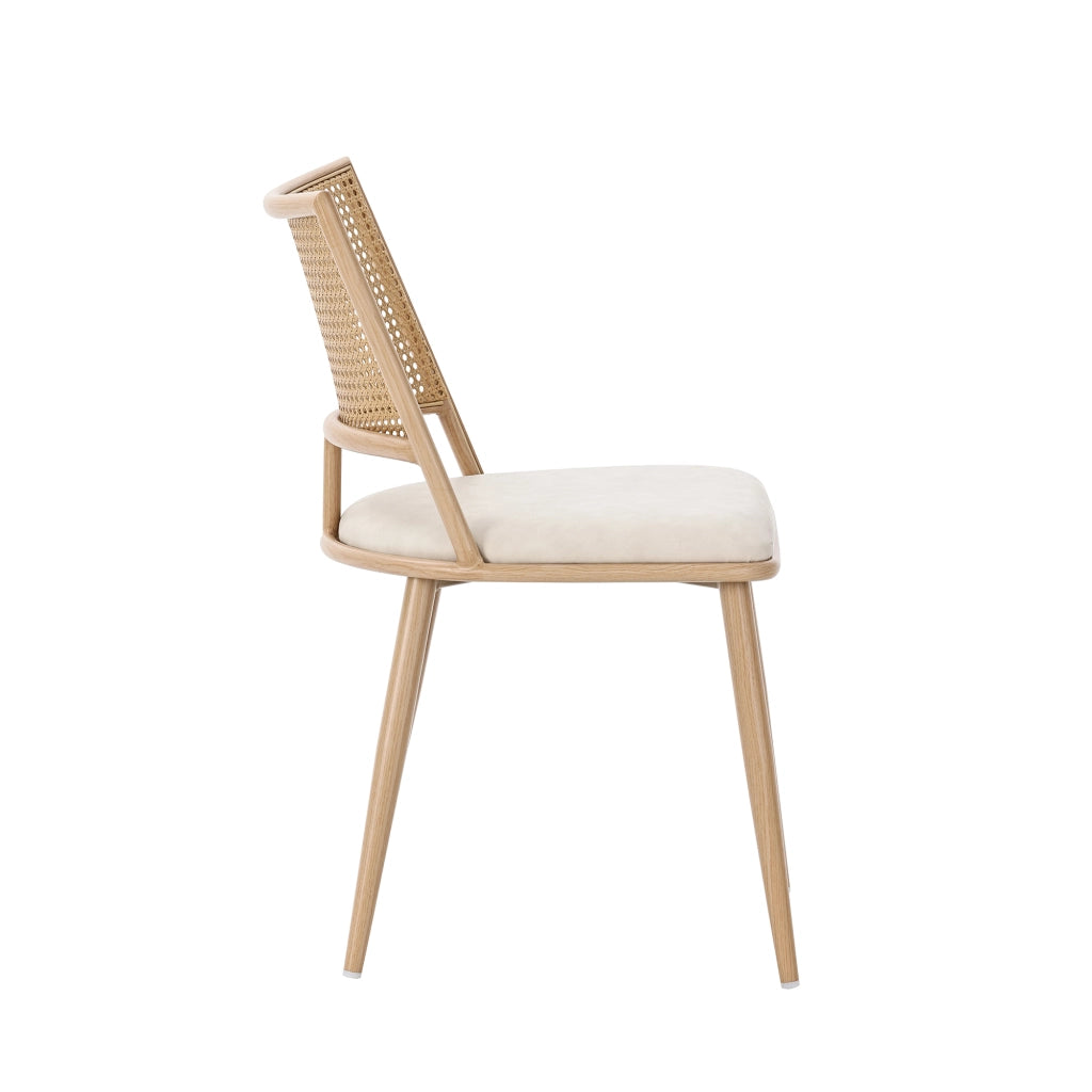Sedia da sala da pranzo 2 pezzi con seduta in PU e schienale in rattan traspirante struttura in metallo beige