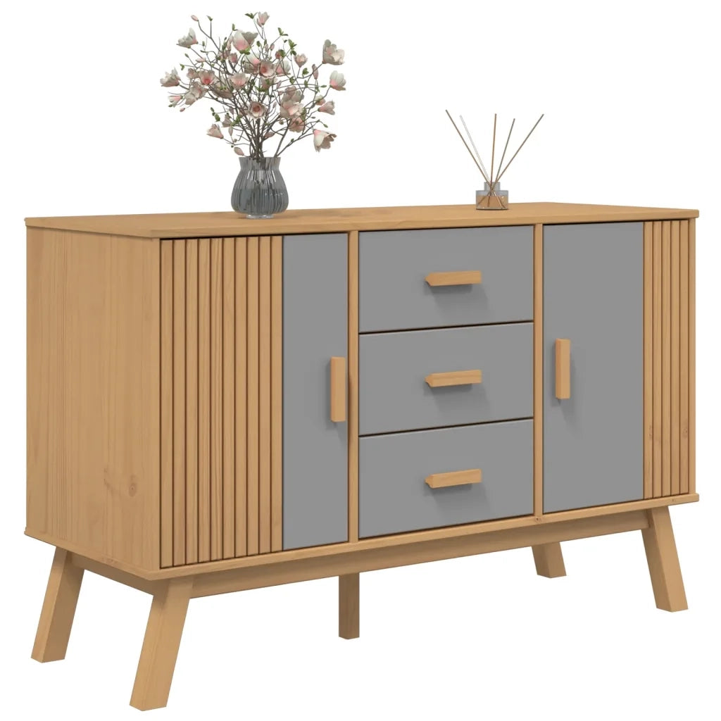 Credenza OLDEN Grigia e Marrone 114x43x73,5 cm Massello di Pino