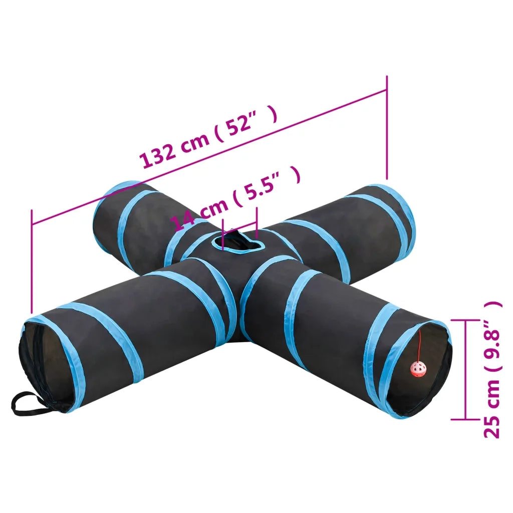 Tunnel per Gatti a 4 Vie Nero e Blu 132 cm in Poliestere 172183