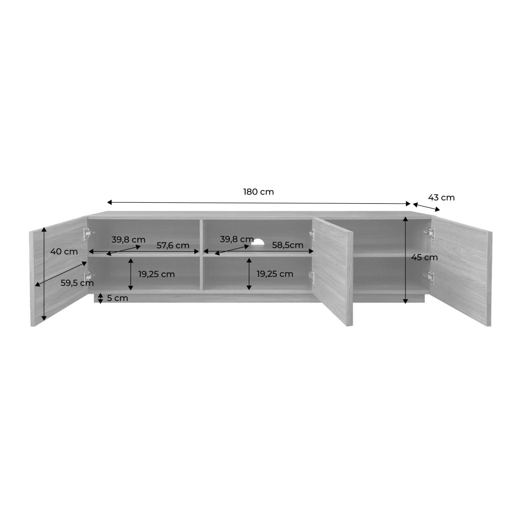 Mobile tv decorazione legno e tessuto 3 ante, 180cm, noce