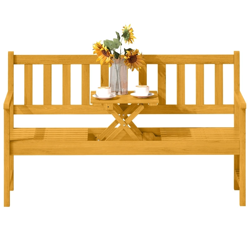 Panchina da giardino a 2 posti in legno resistente alle intemperie con tavolino pieghevole per balcone e giardino teak