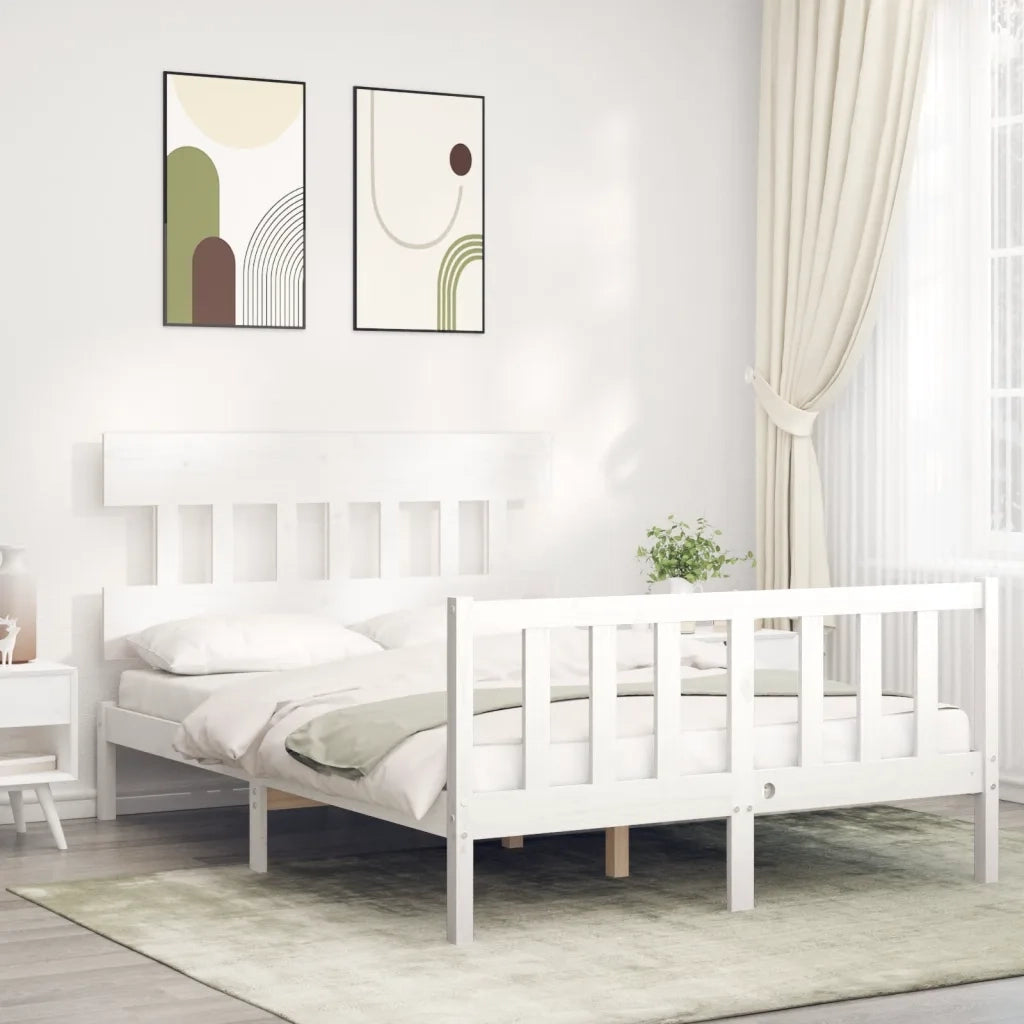Letto senza Materasso-Struttura Letto Bianco 140x190 cm Legno Massello di Pino 120362
