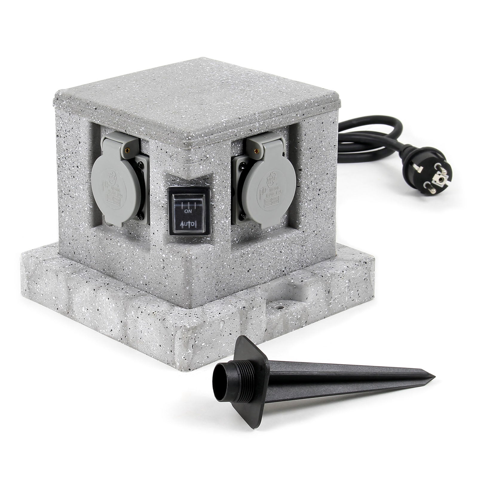 Presa multipla effetto granito per esterno, 4 attacchi, protezione IP44, con sensore