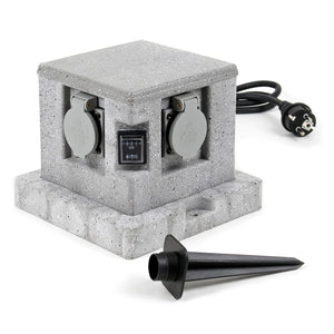 Presa multipla effetto granito per esterno, 4 attacchi, protezione IP44, con sensore