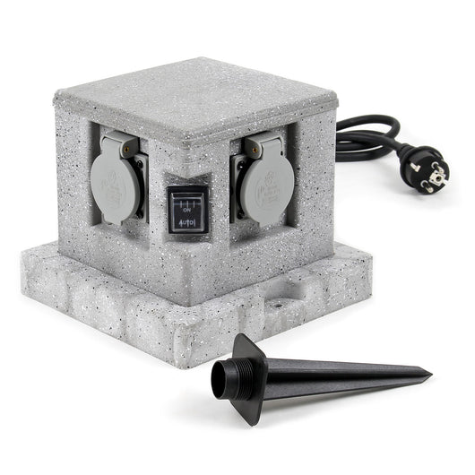 Presa multipla effetto granito per esterno, 4 attacchi, protezione IP44, con sensore