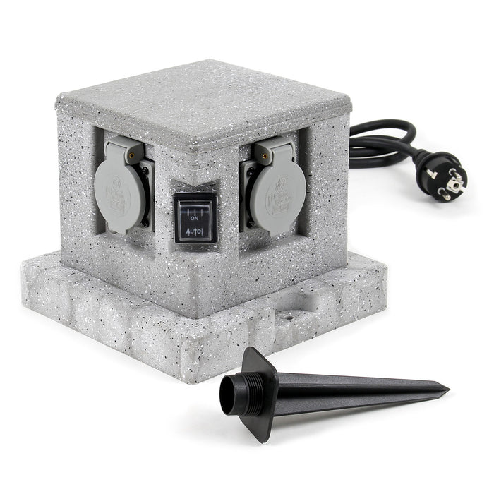 Presa multipla effetto granito per esterno, 4 attacchi, protezione IP44, con sensore