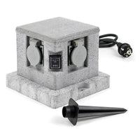 Presa multipla effetto granito per esterno, 4 attacchi, protezione IP44, con sensore