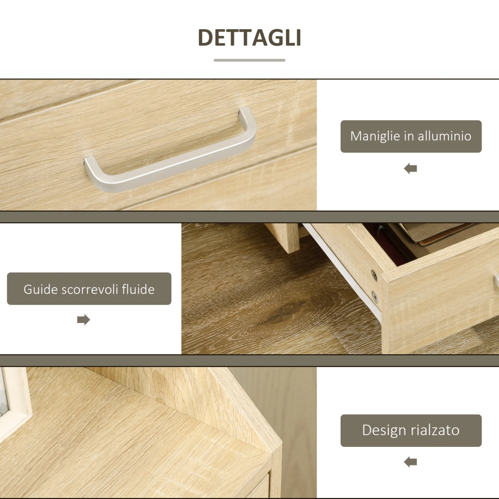Scrivania con cassettiera ¨C zephmum ¨C Legno naturale, 4 cassetti, 40x36x65 cm