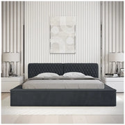 Letto contenitore VERNON – Tessuto ciniglia bouclé Carbone blu – 180x200 cm – Rete sollevabile – Design di alta gamma