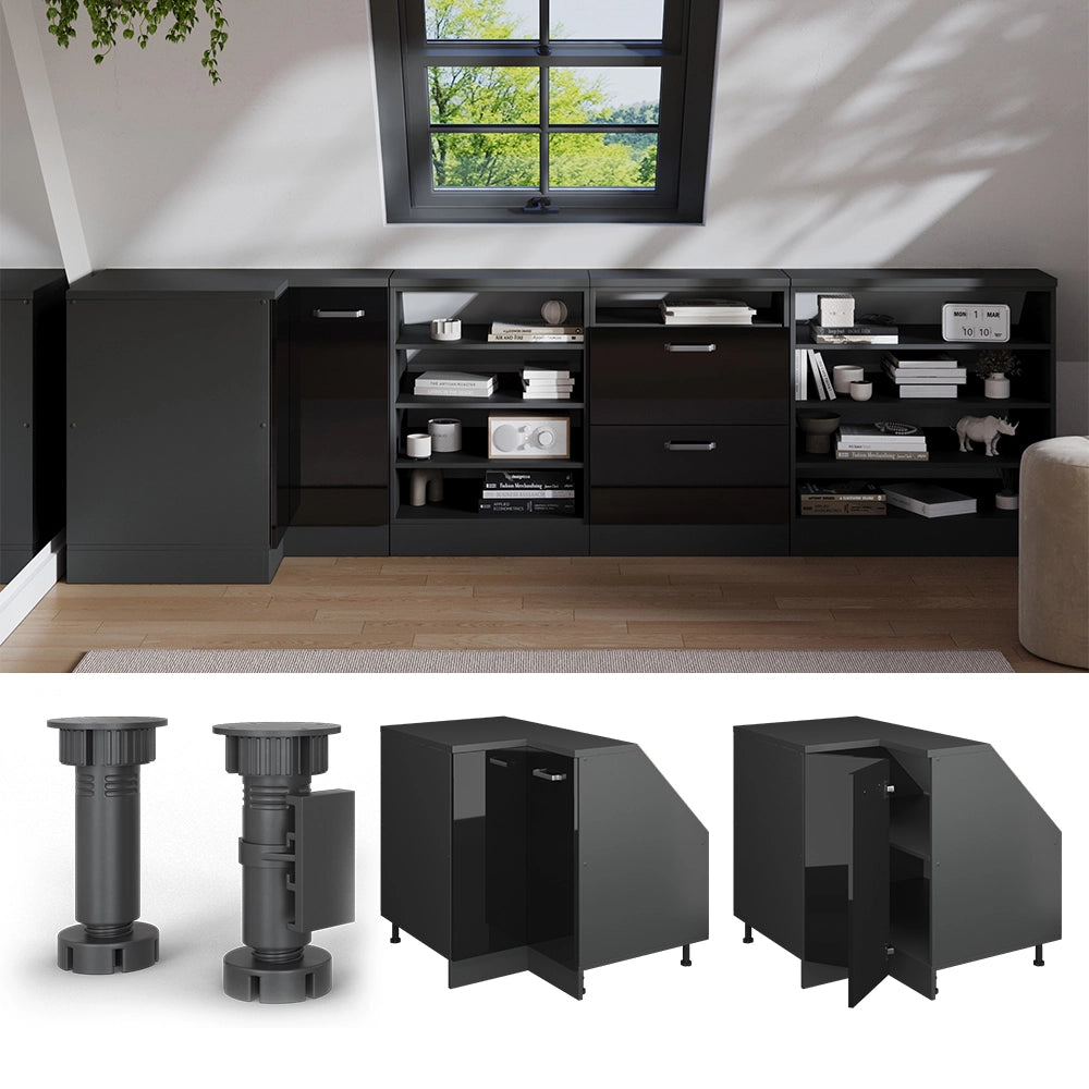 Mobile sottotetto Mobile angolare Rion Nero lucido/Antracite 75.6 x 83.8 cm con 1 porta, carcassa dell’armadio profondità 60 cm Vicco