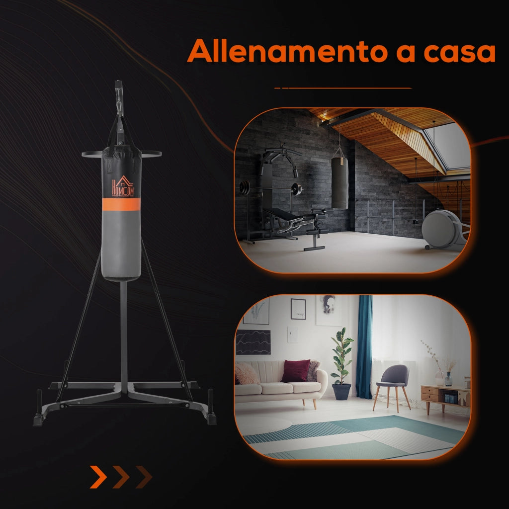 Stazione Multiuso Regolabile con Sacco da Boxe 20kg e Punching Ball per Allenamento Pugilato