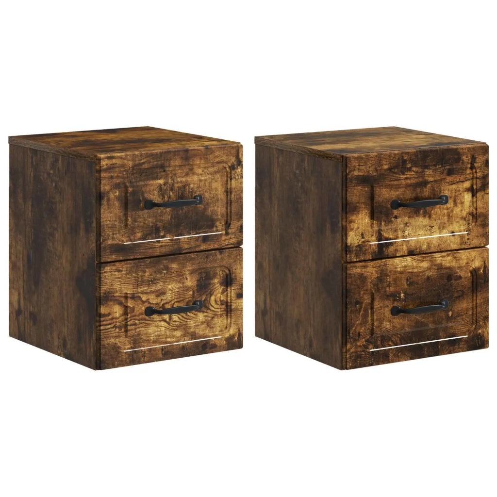 Set di 2 Comodini | Armadio da Notte | Mobiletto da notte a muro Rovere Fumo 34,5 x 33 x 40 cm