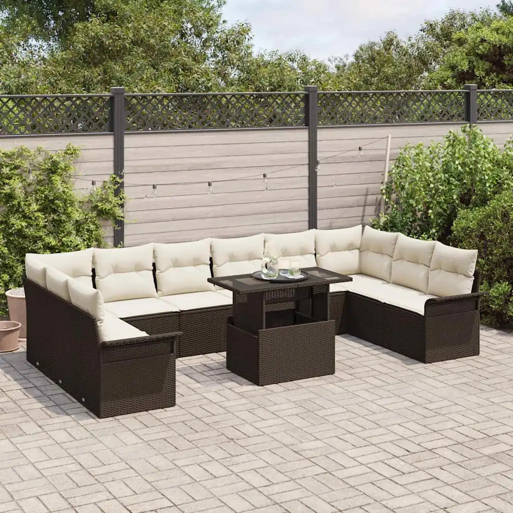 Set Divano da Giardino con cuscino 11 pcs Marrone Poly Rattan 3348354
