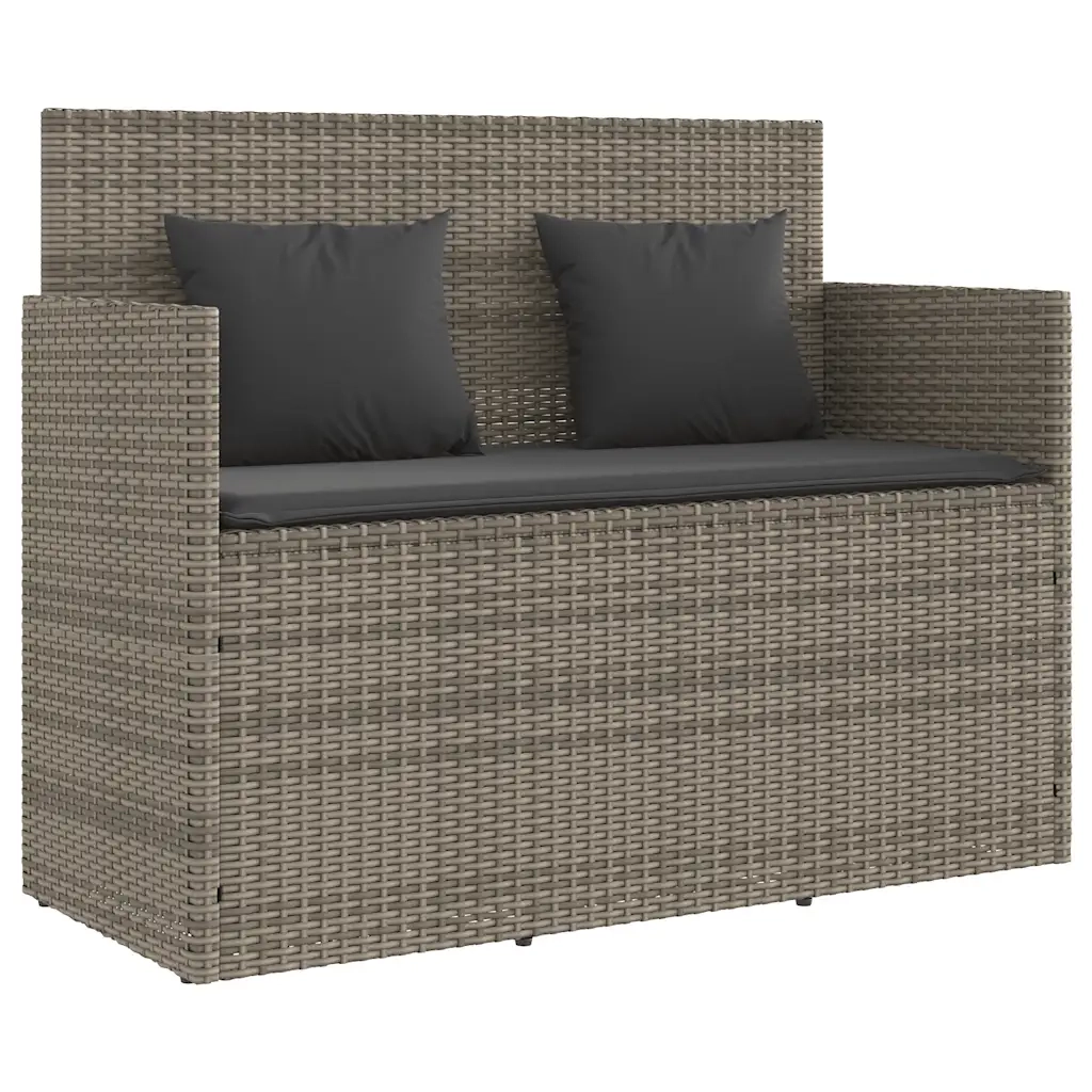 Panca da Giardino con Cuscini-Sgabello-Panca da esterno Grigia in Polyrattan 567704