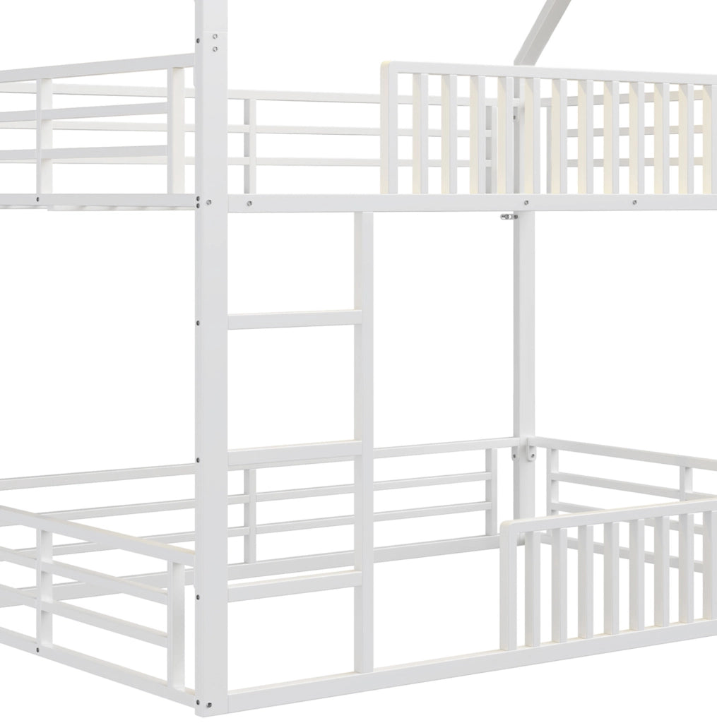 Letto a soppalco a casetta 140x200 cm in metallo con LED a 7 colori; bianco