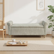 Pouf contenitore con coperchio sollevabile e struttura in legno stile scandinavo per salotto e camera da letto cammello