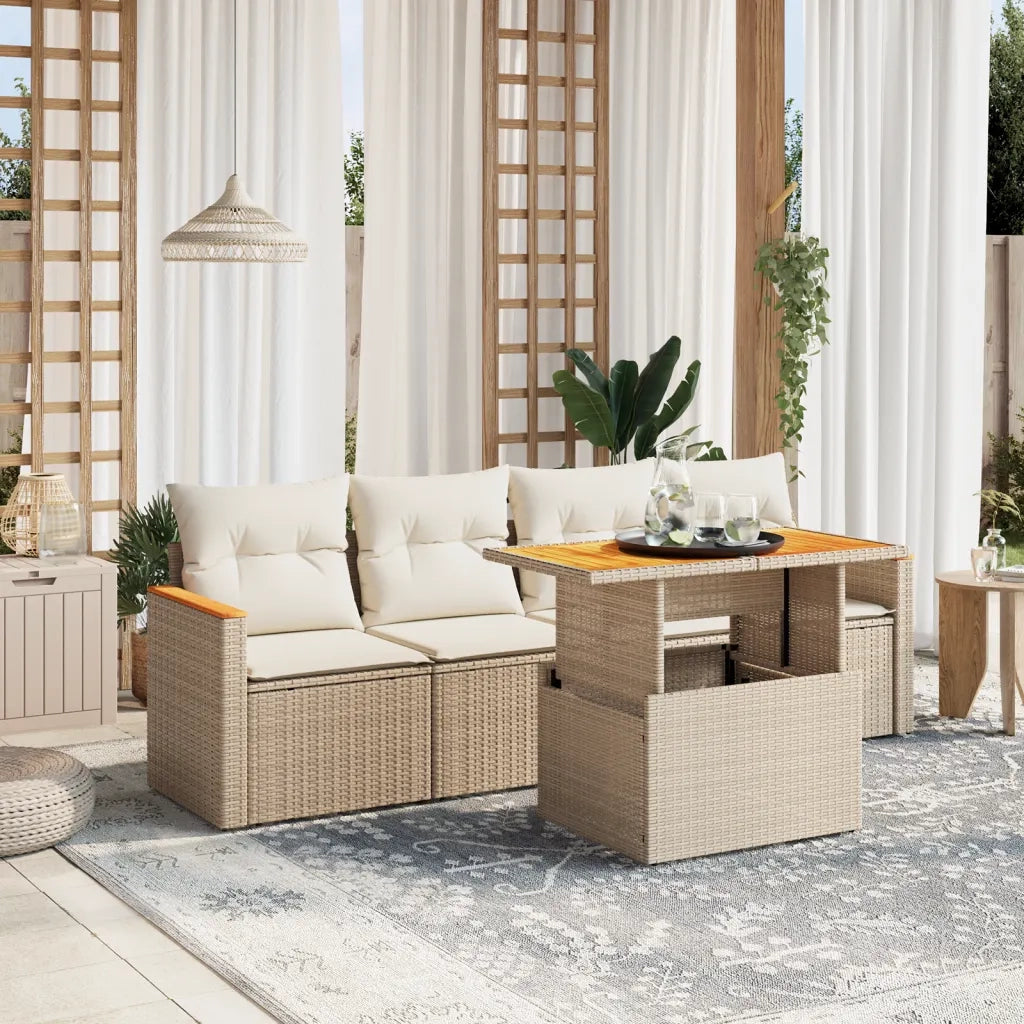Set Divano da Giardino 5 pz con Cuscini Beige in Polyrattan 3272955