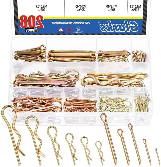 208 pezzi 11 dimensioni Kit di Clip R a vite e clip a spillo assortito - 12 dimensioni Clip R a vite colorati in rame zincato