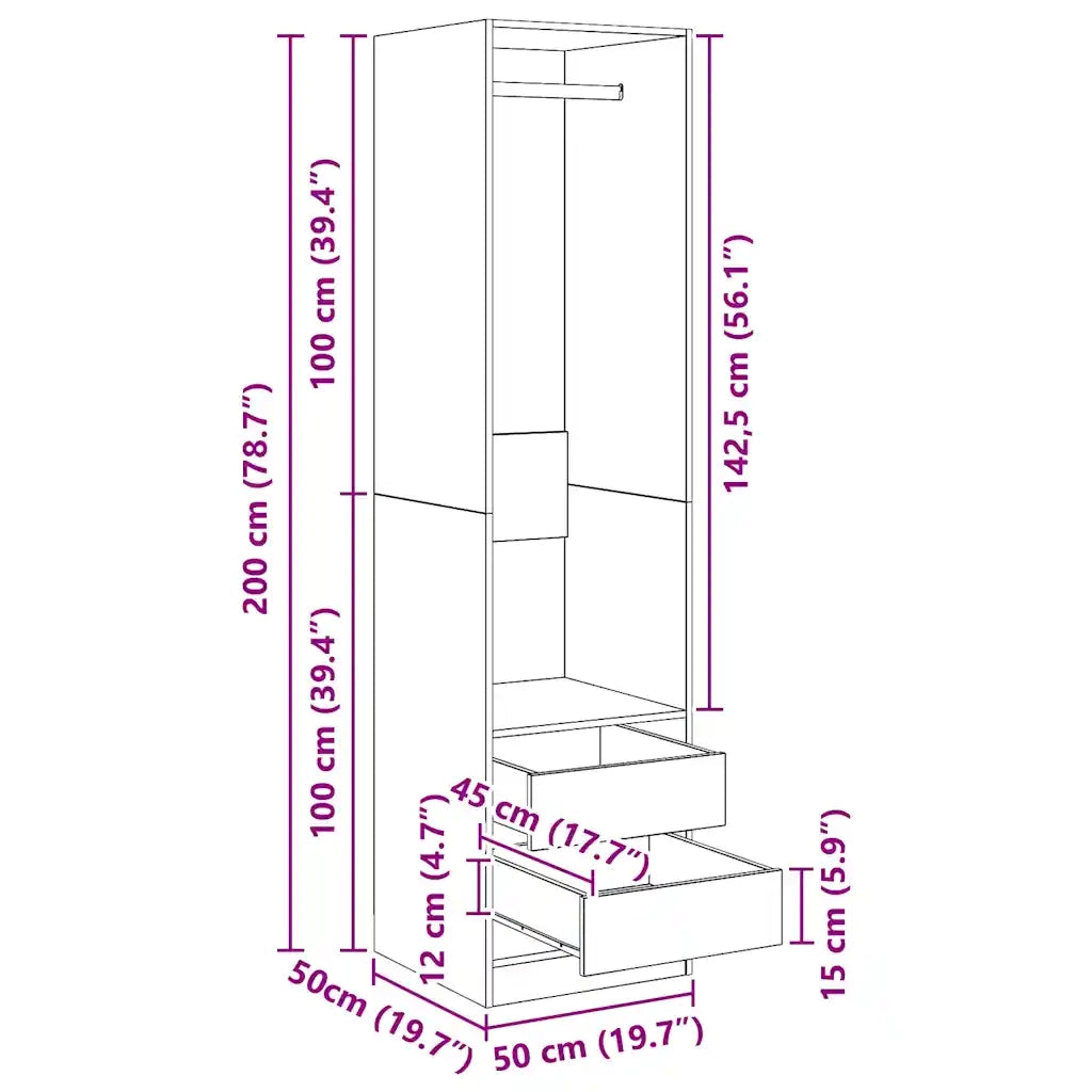 Armadio con Cassetti Rovere Fumo 50x50x200 cm Legno Multistrato cod mxl 67433