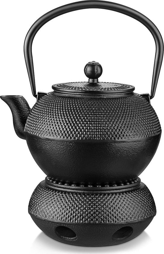 Tazza da tè in ghisa, tazza da tè asiatica, testura a cuoio, nera