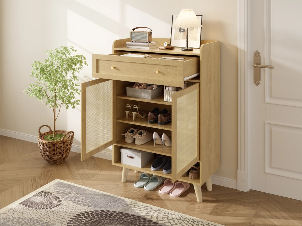 Mobile contenitore per ingresso con 2 ante 1 cassetto 4 ripiani e ripiano superiore aperto per soggiorno 80 × 35 × 105 cm