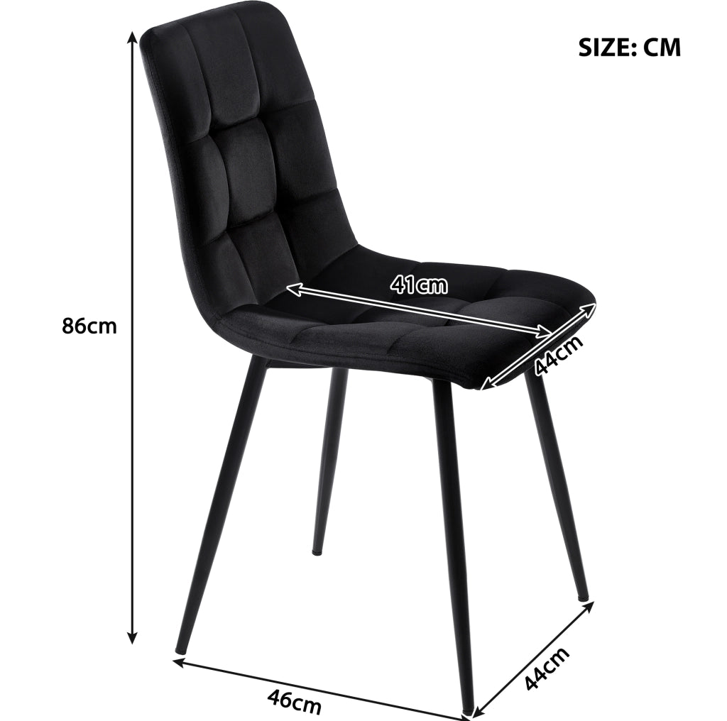 Set tavolo da pranzo 80x80 cm con 4 sedie in velluto noce e nero