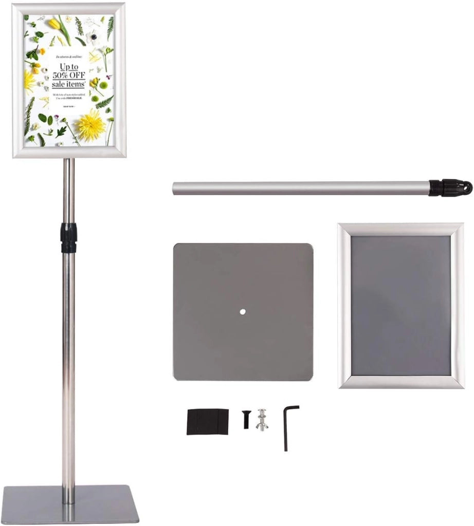 A4 Poster Stand, Espositore da Pavimento, Supporto Poster/Menù per Pubblicità da Terra, Girevole a 360 Gradi, Regolabile in Altezza (Argento A4)