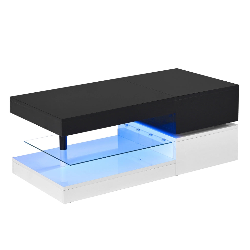 Tavolino da salotto con LED; app e Bluetooth; 16 colori; 90 × 45 × 35;5 cm; nero e bianco