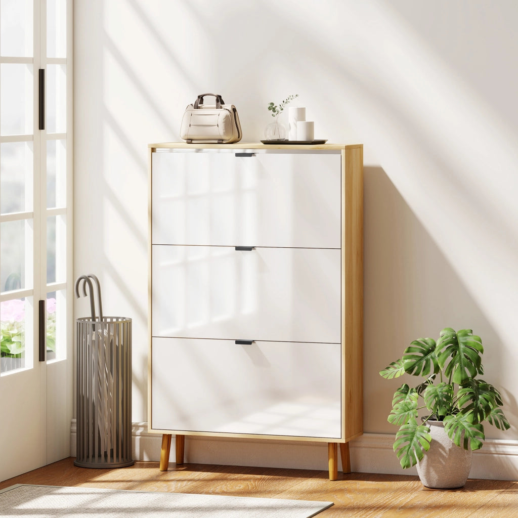 Scarpiera con 3 Cassetti Ribaltabili ¨C zephmum ¨C Bianco 80x24x127 cm