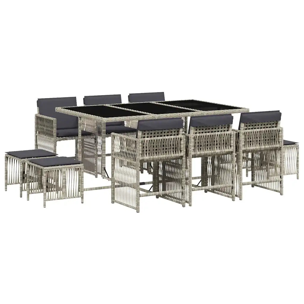 Set Pranzo Giardino 11pz con Cuscini Grigio Chiaro Polyrattan 3211691