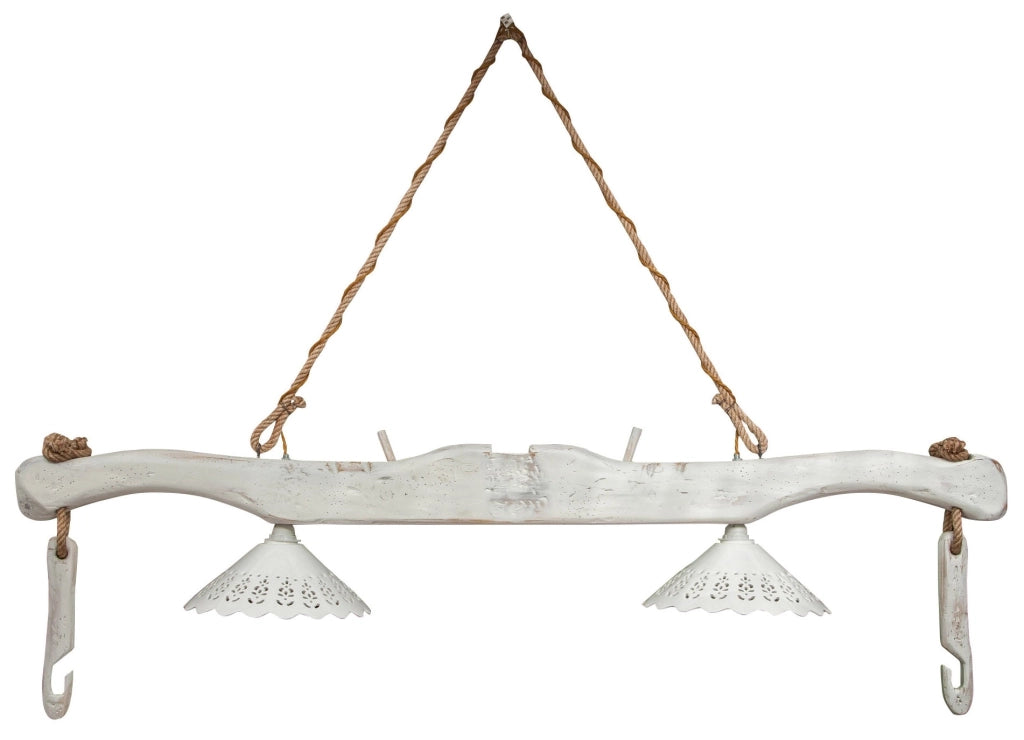 Biscottini Giogo lampadario in legno massello di tiglio finitura bianca anticata Made in Italy