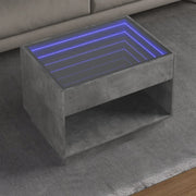 Tavolino da Salotto con LED Infinity-Tavolino da soggiorno Grigio Cemento 70x50x50 cm