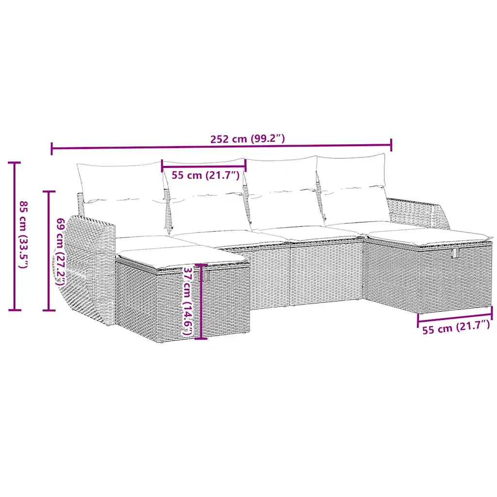Set Divano da Giardino 6pz con Cuscini Grigio Chiaro Polyrattan 3264168
