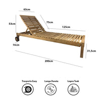 Lettino Prendisole Reclinabile Elafonisi 200x65x31,5 cm a Doghe in Legno Teak