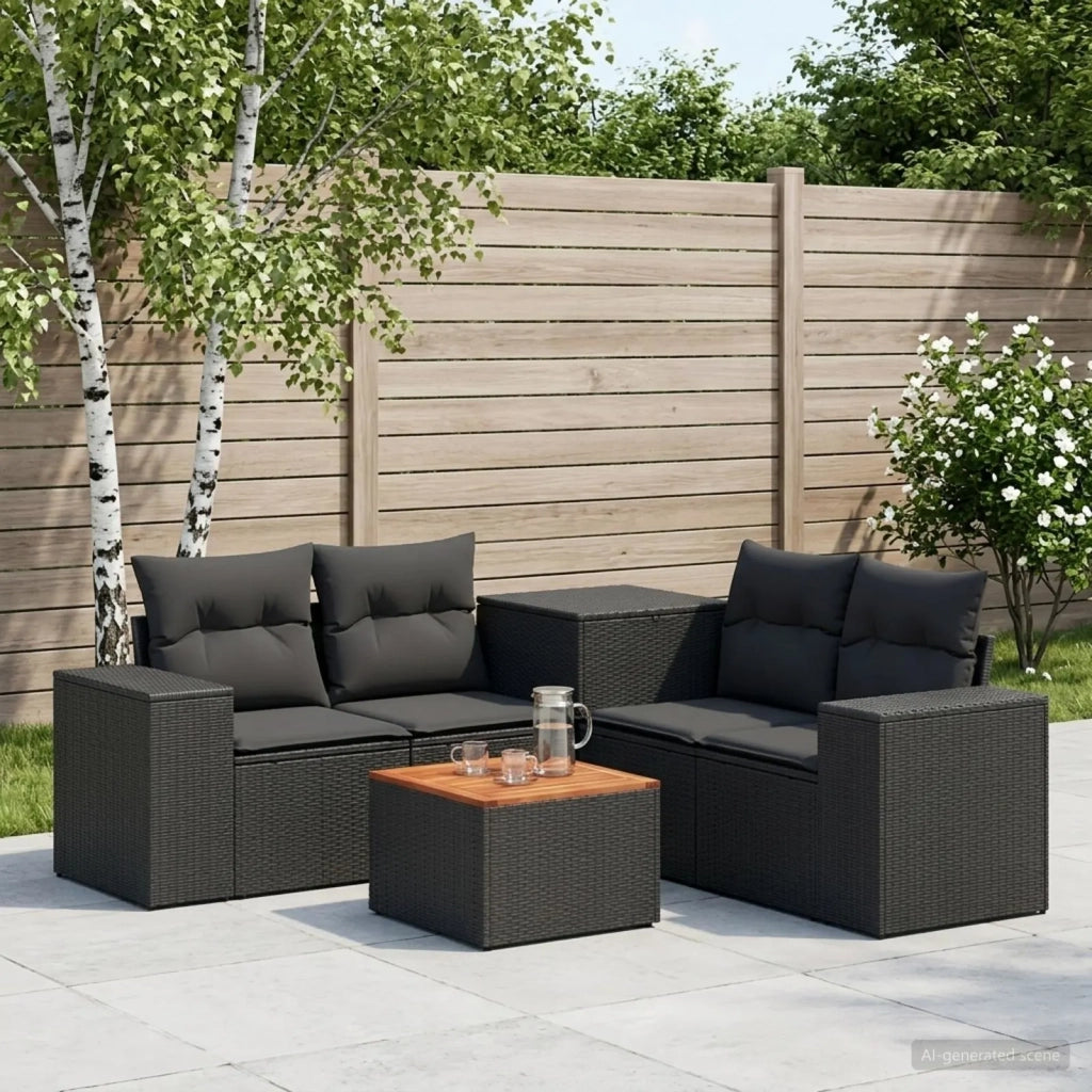 Set di divani 6 pz Nero Rattan sintetico e Acciaio 3447559