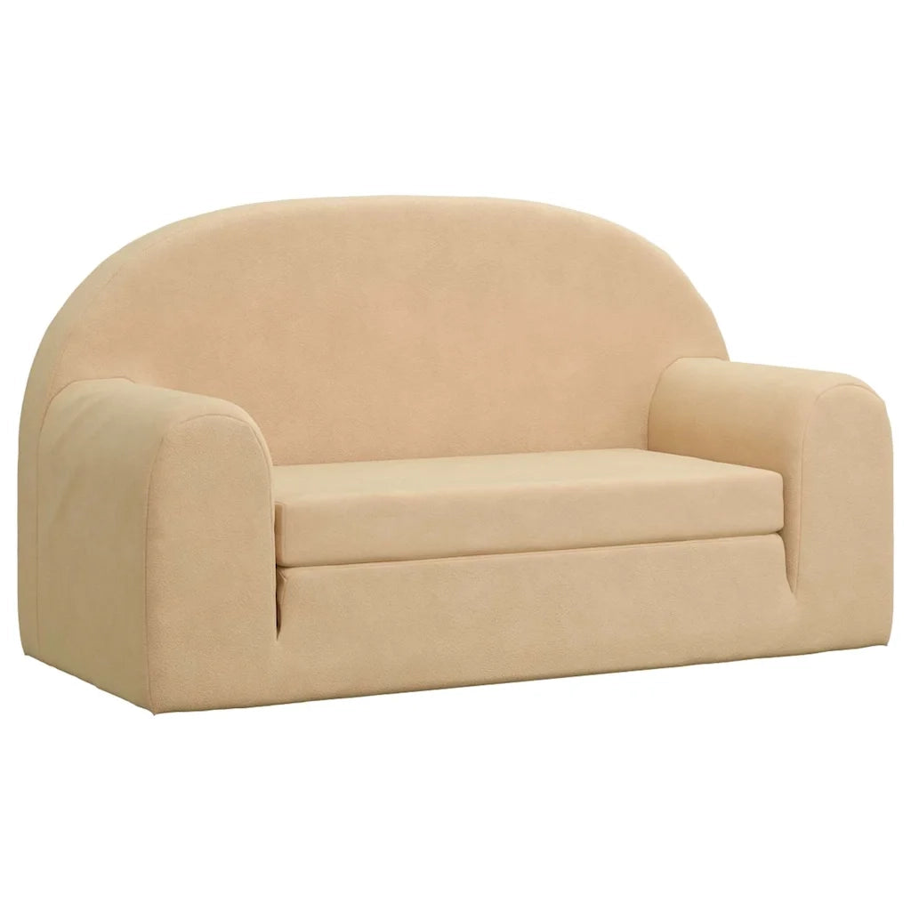 Divano Letto per Bambini a 2 Posti Crema in Morbido Peluche 357025