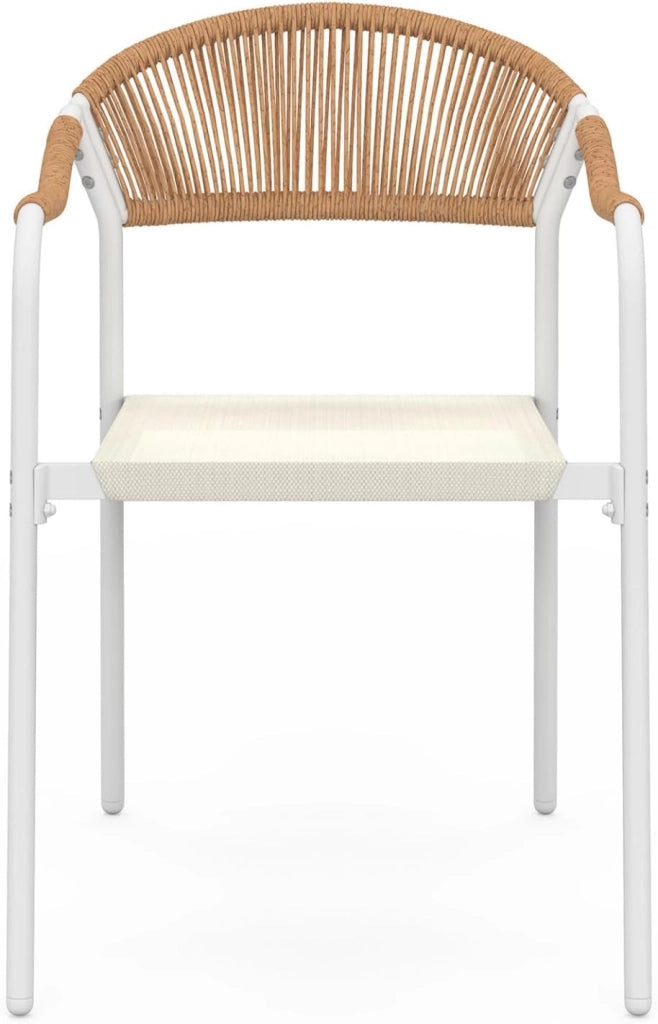 Set di 6 sedie da giardino Madeira in metallo bianco corda e textilene beige e rattan chiaro