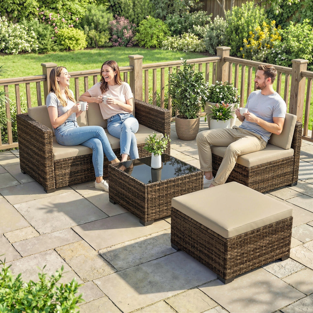 Set da giardino 5 pezzi in rattan con cuscini ¨C zephmum ¨C grigio