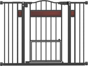 Cancelletto per Bambini per Aperture 74-104 cm, Cancello per Bambino con Porta Piccola, 2 Estensioni e Doppio Blocco, Cancelletto in Metallo da Interno per Cucina, Scale e Soggiorno (Nero)
