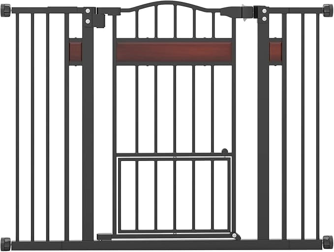 Cancelletto per Bambini per Aperture 74-104 cm, Cancello per Bambino con Porta Piccola, 2 Estensioni e Doppio Blocco, Cancelletto in Metallo da Interno per Cucina, Scale e Soggiorno (Nero)