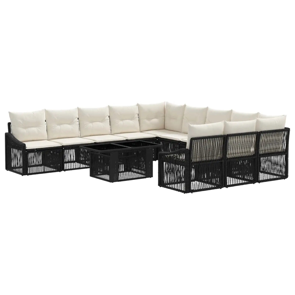Set Divano da Giardino 12 pz Nero e Bianco Crema polyrattan 3437314