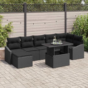 Set Divano da Giardino con cuscino 8 pcs Nero polyrattan