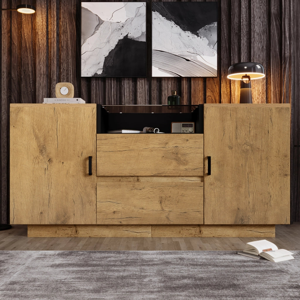 CREDENZA in effetto rovere 140x40x70 cm con 2 cassetti, 2 armadi e vano aperto